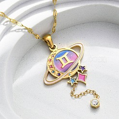 304 Stainless Steel Hot Pearl Enamel Constellation Planet Pendant Necklaces&nbsp;NJEW-D310-01I-G