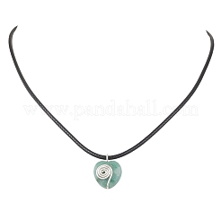 Opalite & Natural Green Aventurine & Tiger Eye & Blue Spot Jasper & Rose Quartz Copper Wire Wrapped Faceted Heart Pendant Black PU Leather Cord Necklaces&nbsp;NJEW-JN05837