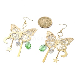 Butterfly & Moon & Star Brass Chandelier Earrings&nbsp;EJEW-TA00361