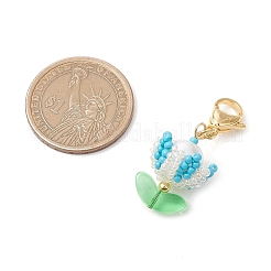 Flower Glass Seed Beaded Pendant Decorations&nbsp;HJEW-MZ00163-01