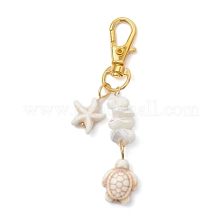 2Pcs Starfish & Sea Turtle Synthetic Turquoise & Natural White Mother of Pearl Shell Chip Pendant Decorations&nbsp;HJEW-JM03169