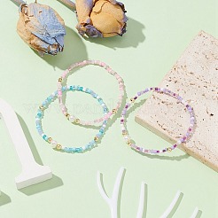 3Pcs 3 Color Natural Pearl & Seed Beaded Stretch Bracelets Set&nbsp;BJEW-JB09437
