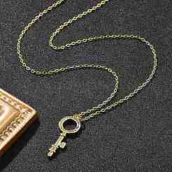 Brass Micro Pave Cubic Zirconia Ring Key Pendant Necklaces for Women&nbsp;NJEW-R027-03G-03
