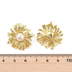 Brass ABS Plastic Imitation Pearl Flower Stud Earrings&nbsp;EJEW-S258-01G