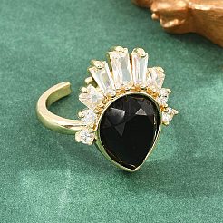 Brass with Natural Obsidian Finger Rings&nbsp;GG-CBACC2B-07G-09