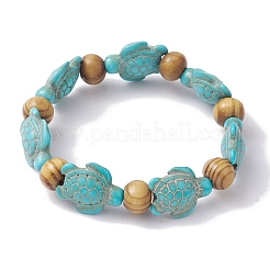 Beach Turtle Dyed Synthetic Turquoise Stretch Bracelets&nbsp;BJEW-JB10291-02