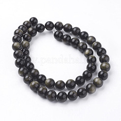 Natural Golden Sheen Obsidian Beads Strands&nbsp;X-G-C068-8mm-9
