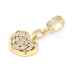 Brass Clear Cubic Zirconia Heart European Dangle Charms&nbsp;KK-Z090-04G