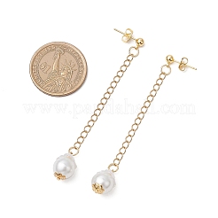 Glass Imitation Pearl Round Tassel Stud Earrings&nbsp;EJEW-JE06453-02