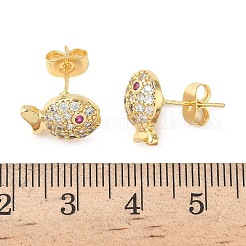 Fish Brass Micro Pave Clear Cubic Zirconia Stud Earrings&nbsp;EJEW-Z144-17G