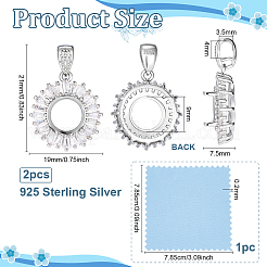 2Pcs 925 Sterling Silver Micro Pave Clear Cubic Zirconia Pendant Settings&nbsp;STER-PH0005-06