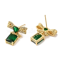 Rack Plating Real 18K Gold Plated Brass Bowknot with Rectangle Dangle Stud Earrings&nbsp;EJEW-B034-10G