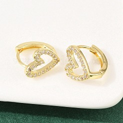 Hollow Heart Brass Micro Pave Clear Cubic Zirconia Hoop Earrings&nbsp;EJEW-D348-10G