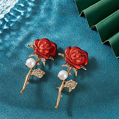2Pcs Valentine's Day Rose Zinc Alloy Crystal Rhinestone Brooches&nbsp;JEWB-TADJ0001-02B
