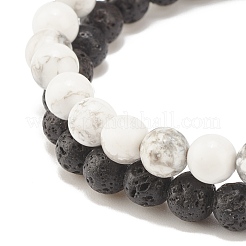 2Pcs Natural Lava Rock & Howlite Round Beaded Stretch Bracelets Set with Synthetic Hematite Column&nbsp;BJEW-JB08060-01