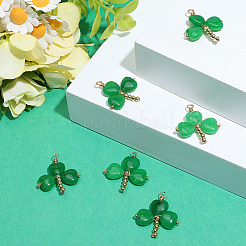 8Pcs Saint Patrick's Day Dyed Natural Malaysia Jade Shamrock Pendants&nbsp;PALLOY-BM00030