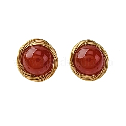 Brass Natural Carnelian Stud Earrings&nbsp;EJEW-Q043-01G