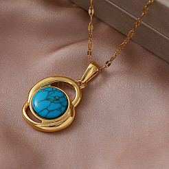 Vintage 304 Stainless Steel & Synthetic Turquoise Heart Pendant Necklaces for Women&nbsp;VY8520