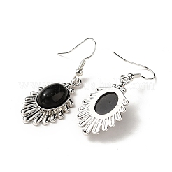 Natural Obsidian Teardrop Dangle Earrings&nbsp;EJEW-K246-01P-04