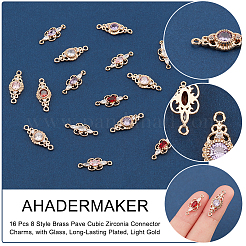 16Pcs 8 Style Brass Pave Cubic Zirconia Connector Charms&nbsp;KK-GA0001-29