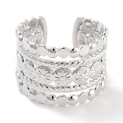 Non-Tarnish 304 Stainless Steel Flower Open Cuff Rings&nbsp;RJEW-K273-13P