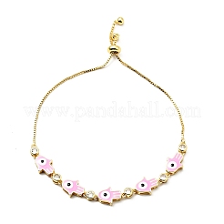 Clear Cubic Zirconia & Enamel Hamsa Hand with Evil Eye Links Slider Bracelet&nbsp;BJEW-A127-02G
