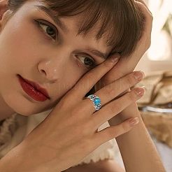 Zinc Alloy with Synthetic Turquoise Finger Rings&nbsp;FS-WGE57A9-04