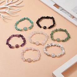 7Pcs 7 Style Natural & Synthetic Mixed Gemstone Square & Chips Beaded Stretch Bracelets Set for Women&nbsp;BJEW-JB09938