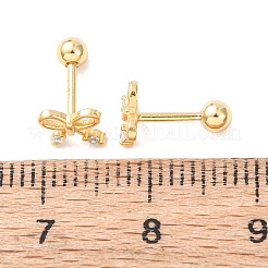 Bowknot 925 Sterling Silver Micro Pave Clear Cubic Zirconia Stud Earrings&nbsp;EJEW-K317-12G
