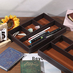 2Pcs Desktop 4-Grid PU Leather Organizer Display Storage Trays&nbsp;CON-CA0001-036A