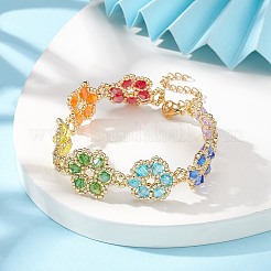 TOHO Japanese Seed Beaded Flower Link Chain Bracelet&nbsp;BJEW-MZ00040