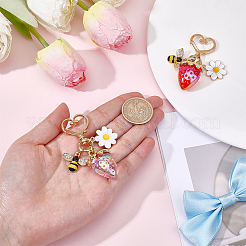 2Pcs 2 Colors Resin & Enamel Strawberry with Flower Keychains&nbsp;KEYC-PH0002-41