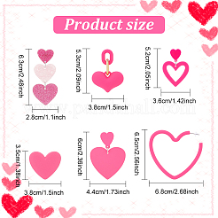 6 Pairs 6 Style Plastic & Acrylic Heart Dangle Stud Earrings&nbsp;EJEW-AN0003-58