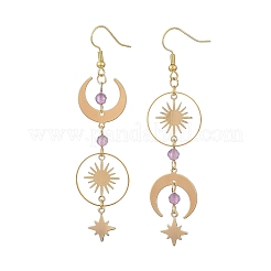 Brass & Natural Amethyst Dangle Earrings&nbsp;EJEW-TA00832
