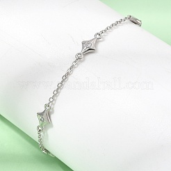 Brass Micro Pave Clear Cubic Zirconia Star Link Chain Bracelets&nbsp;KK-CBA3629-01P