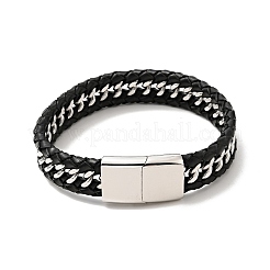 Leather Braided Curb Chains Cord Bracelet with 304 Stainless Steel Magnetic Clasps for Men Women&nbsp;BJEW-C021-05