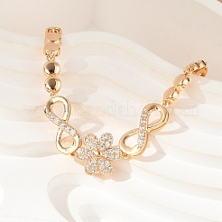 Brass Micro Pave Cubic Zirconia Link Chain Bracelets&nbsp;KK-R217-43G