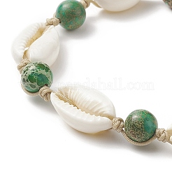 4Pcs 4 Color Dyed Natural Imperial Jasper & Cowrie Shell Braided Bead Bracelets Set for Women&nbsp;BJEW-TA00208