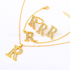 Letter Crown Alloy Rhinestone Pendant Necklaces & Stud Earring & Rings & Bracelet Sets for Women&nbsp;FS-WG4B6BC-01