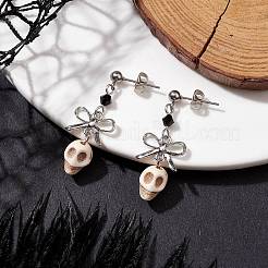 Synthetic Turquoise Skull Stud Earrings&nbsp;EJEW-TA00453