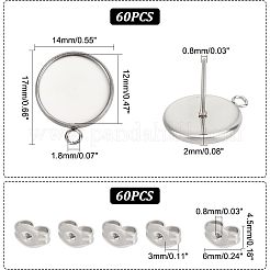 304 Stainless Steel Stud Earring Settings&nbsp;STAS-UN0019-14P