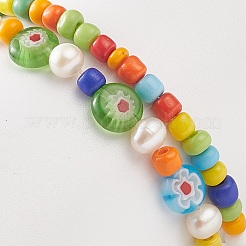 2Pcs 2 Style Natural Pearl & Lampwork Flower & Glass Seed Beaded Stretch Bracelets Set for Women&nbsp;BJEW-JB09101