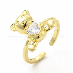 Glass Bear with Heart Open Cuff Ring&nbsp;KK-A180-39G