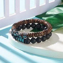 2Pcs 2 Style Natural Coconut & Gemstone Stretch Bracelets Set&nbsp;BJEW-JB07938