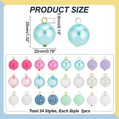 48Pcs 24 Style Resin Rhinestone & Acrylic Round Ball Charms DIY Jewelry Making Finding Kit&nbsp;PALLOY-PHE00002