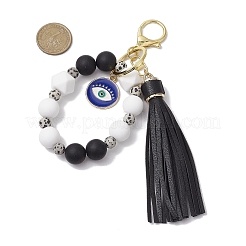 Silicone & Natural Dalmatian Jasper Beaded Bracelet Wristlet Keychain&nbsp;KEYC-JKC00994