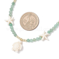 Summer Natural Green Aventurine Faceted Round Beaded Dyed Synthetic Turquoise Sea Turtle Pendant Necklaces&nbsp;NJEW-JN05386-03