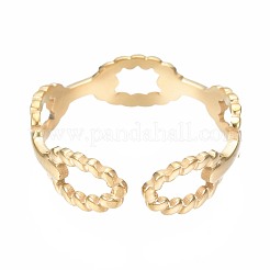 304 Stainless Steel Oval Wrap Open Cuff Ring&nbsp;RJEW-T023-18G