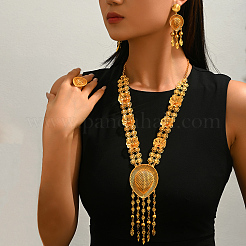 Vintage Alloy Hollow Teardrop Tassel Earrings & Necklaces & Rings Set for Wwomen&nbsp;YJ4810