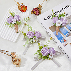 4Pcs 2 Style Artificial Sunflower Wrist Corsage & Brooch&nbsp;AJEW-HY0001-34B